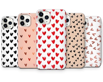 Heart Pattern Phone Case Cute Feminine Cover for iPhone 15 Pro, 14 Pro Max, 13, 12 & Samsung S23 Ultra, S22, S21 FE, A14, Pixel 8 Pro, 7a, 6