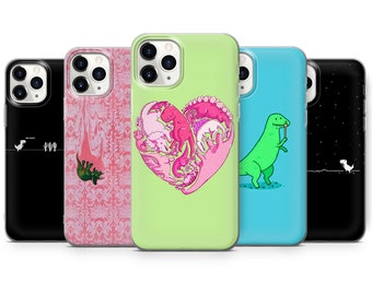Dinosaur T-Rex Phone Case Dino Heart Cover for iPhone 15 Pro, 14 Pro Max, 13, 12 & Samsung S23 Ultra, S22, S21 FE, A14, Pixel 8 Pro, 7a, 6