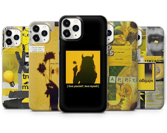 Yellow and Black Phone Case Yellow Aesthetic Cover for iPhone 15 Pro, 14 Pro Max, 13, 12 & Samsung S23 Ultra, S22, S21, A54, Pixel 7a, 6