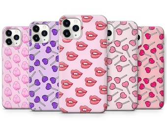 Funda para teléfono con diseño de piruleta y corazón para iPhone 15 Pro, 14 Pro Max, 13, 12 y Samsung S23 Ultra, S22, S21 FE, A14 Pixel 8 Pro, 7a, 6