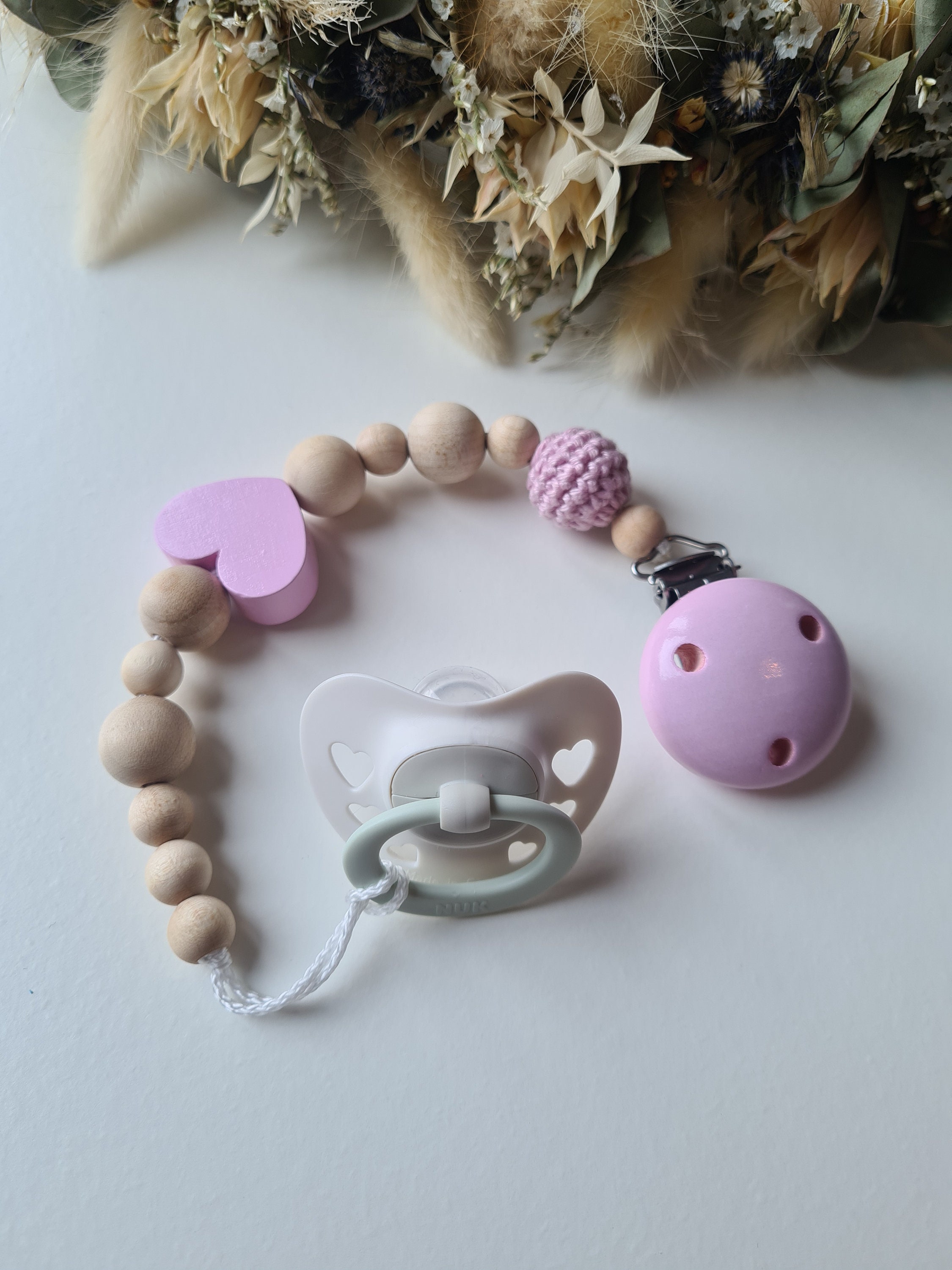 Pacifier Necklace Pink With Heart Etsy UK