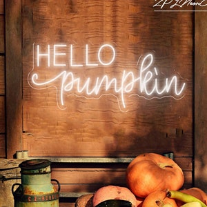 Hello Pumpkin Neon Sign Custom Halloween Neon Sign Led Light for Bedroom Decor Pumpkin Wall Hanging Home Decor Garden Sign Welcome Neon Sign image 2