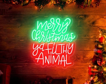 Merry Christmas Ya Filthy Animal Neon Sign Christmas Room Decor Party Wall Art Led Sign for Christmas Eve Home Party Wall Decor Shop Signage