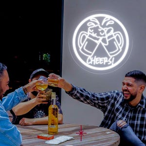 Cheers Beer Neon Sign: Bar Decor, Oktoberfest Party, USB Powered