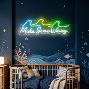 Letrero de neón "Make Some Waves", luz LED personalizada de verano, decoración para bar, tienda de tablas de surf y verano.