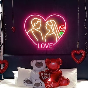 Newlyweds Neon Sign Custom Wedding Neon Sign Love Heart Rose Led Neon Light Wedding Decor Bedroom Wall Decor Wedding Gifts For Newlyweds