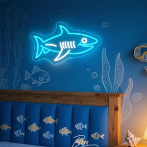 Requin Enseigne Néon Personnalisée Animal Enseigne Néon Sea Life Décoration Murale Requin Pour Chambre D&#39;enfants, Décoration D&#39;aquarium, Pour Chambre D&#39;enfant, Néon Led