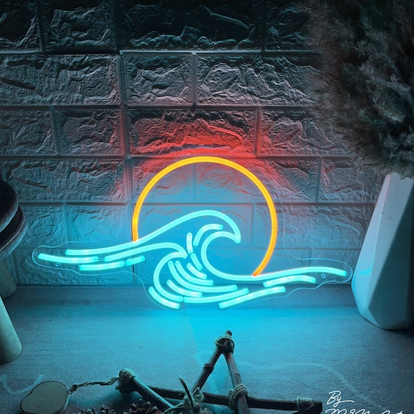 Sunset Wave Neon Sign Sun Ocean Sunrise Custom Neon Sign Home Wall Decor Living Room Decor Neon Art Personalized Gift Led Light Up Sign