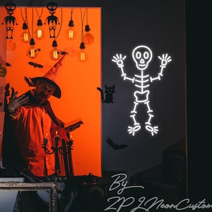 Halloween Skeleton Neon Sign Custom Halloween Sign Skeleton Body Led Neon Light Home Room Wall Decor Halloween Decor Spooky Halloween Gift