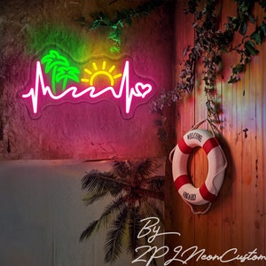 Sun Beach Palm Tree Neon Sign Custom Summer Neon Sign Led Light Bedroom Home Wall Decor Summer Party Decor Personalized Gift Neon Art Sign