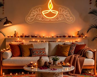 Diwali Diya Neon Sign Custom Happy Diwali LED Light Festival Party Decor
