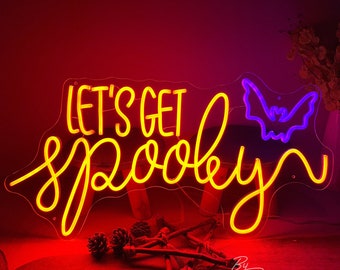 Let's Get Spooky Neon Sign Custom Halloween Party Decor Halloween Art Holiday Event Decoration Wall Hanging Bar Shop Signage Gifts for Kids