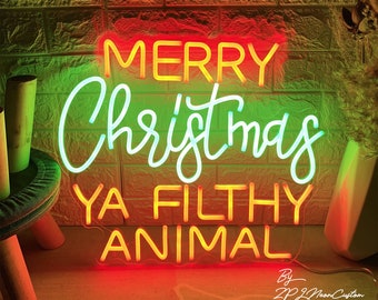 Merry Christmas Ya Filthy Animal Neon Sign Custom Christmas Led Light Sign for Home Party Christmas Party Decor Neon Sign Personalized Gift