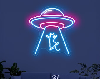 UFO Cat Neon Sign, Custom LED Light, Pet Party Decor