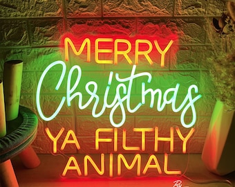 Letrero de neón de animales de Feliz Navidad, decoración de pared navideña personalizada, regalos de Navidad, luz LED