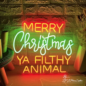メリークリスマス Ya Filthy Animal ネオンサイン カスタムクリスマス LED ライトサイン ホームパーティー用 クリスマスパーティーデコレーション ネオンサイン パーソナライズギフト