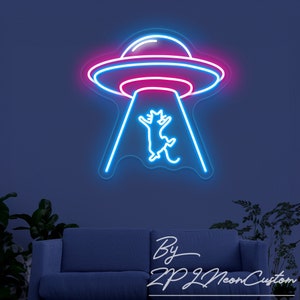 Neonreclame UFO Kat Custom neonreclame UFO-lamp Ufo Kat LED-licht Dier Huisdierfeest Thuis Slaapkamer Decor Feest muurdecoratie Cadeau voor kind Neonkunst
