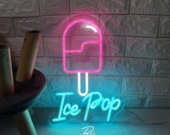 Ice Pop Neon Sign Custom Neon Sign Ice Cream Neon Sign Led Light Bar Cafe Summer Drinks Shop Decor Wall Decor Openning Sign Neon Art Gift