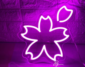 Sakura Neon Sign Custom Anime LED Neon Sign Plant Flower Cherry Blossom Light Up Sign Wall Art Decor Home Bedroom Game Room Decoration