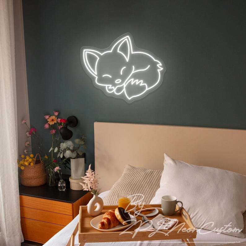 Fox Neon Sign Custom Animal Neon Sign Sleep Fox Neon Sign Cute Fox Led