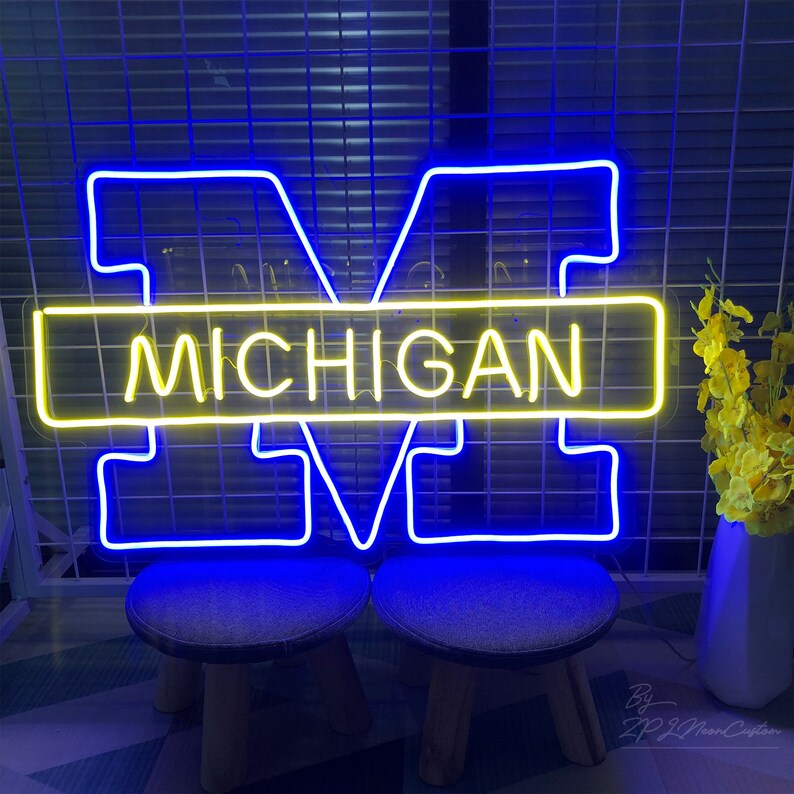 Michigan Neon Sign Custom University of Name Logo Neon Sign Etsy