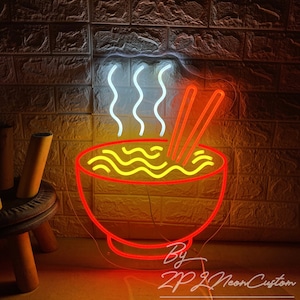 Ramen Bowl Neon Sign Custom Food Neon Sign Noodles Restaurant Neon Signage Kitchen Wall Decor Japanese Food Bar Food Shop Decor Welcome Sign