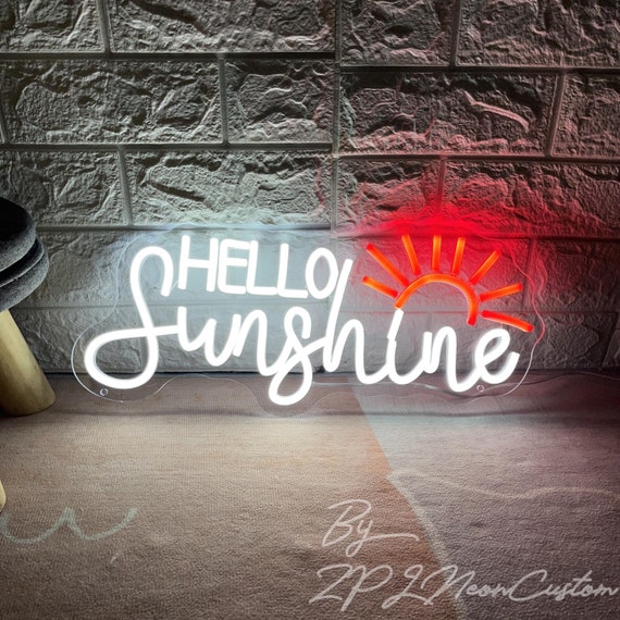 Hello Sunshine Neon Sign, Custom LED Light, Kids Room Decor