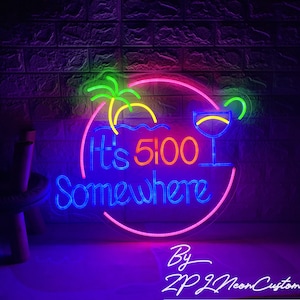 It&#39;s 5:00 Somewhere Neon Sign Custom Bar Neon Sign Led Light Wall Decor Cocktail Bar Decor Opening Bar Sign Personalized Gift Bar Neon Art