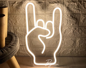ロック・オン・ハンド ネオンサイン | カスタム LED ミュージックデコレーション