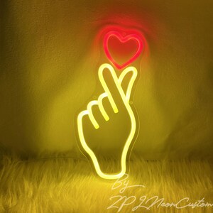 Finger Heart Neon Sign Custom Neon Sign Wedding Led Neon Light Bedroom Wall Decor Anniversary Gift Wedding Party Decor Personalized Gift