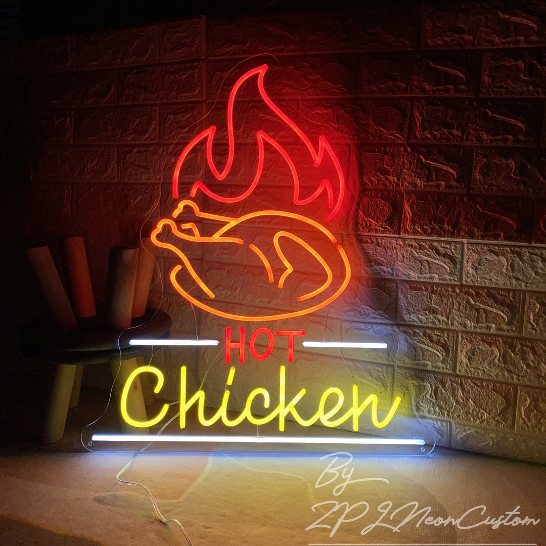 Hot Chicken Neon Sign Custom Chicken Barbeque Restaurant Neon Sign Led