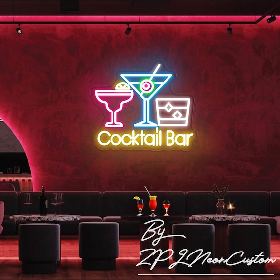 Cocktail Bar Neon Sign, Custom Bar Decor, Personalized Gift