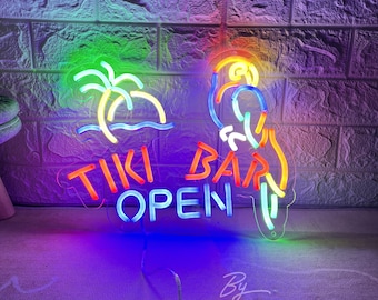 Tiki Bar Open Neon Sign Custom Bar Palm Tree LED Neon Sign Light Home Wall Decor Club Pub Beer Shop Restaurant Decoration Personalized Gifts