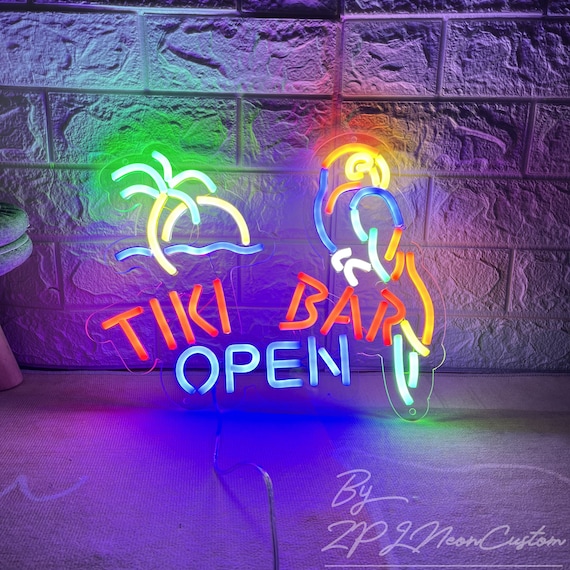 Tiki Bar Open Neon Sign: Palm Tree, Parrot, Custom LED Light - Etsy