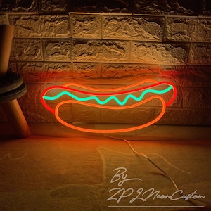 Hot Dog Neon Sign Custom Food Neon Sign Bar Decor Neon Light Shop Restaurant Wall Decor Pub Led Hotdog Wall Decor Food Led Kitchen Art Decor