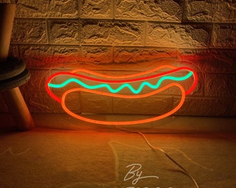 Hot Dog Neon Sign, Custom Food Bar Restaurant Decor, Opening Signs