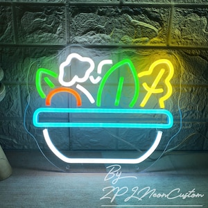 Vegetable Basket Neon Sign Custom Neon Sign Vegetable Farm Signage Decor Wall Decor Supermarket Decor Businese Logo Neon Sign Neon Art