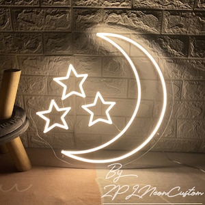 Stars And Moon Neon Sign Custom Neon Sign Bedroom LED Neon Sign Home Kidroom Wall Party Decor Game Room Neon Decor Personalized Gift For Kid