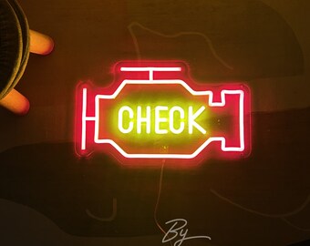 Check Engine Neon Sign Check Engine Neon Light LED Garage Sign Car Sign Custom Neon Sign Halloween Gift Garage Decor LED Light Gifts for Him