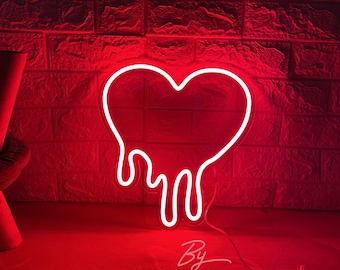 Melting Heart Neon Sign, Dripping Heart Wall Decor