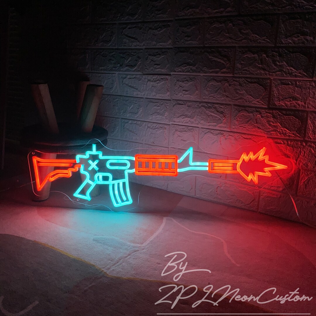 Toy Gun Neon Sign Gun Fire Blinking Neon Sign Custom Neon Sign Game