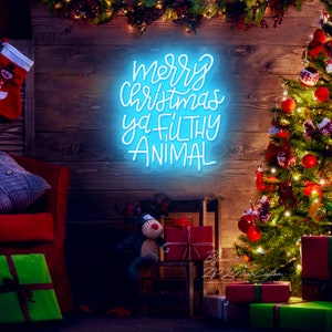 Merry Christmas Ya Filthy Animal Neon Sign Christmas Room Decor Party