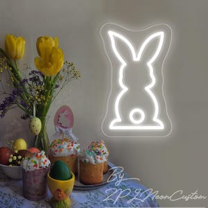 Letrero de neón de conejo de Pascua Letrero de neón personalizado Luz de neón de conejito Luz LED de Feliz Pascua Decoración de pared para dormitorio Regalo personalizado para letrero de Pascua