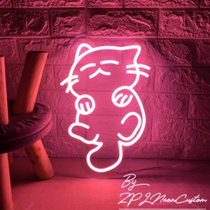 Cat Neon Sign Sleep Cat Neon Sign Animal Custom Neon Sign Animals Decor Led Light Home Room Wall Decoration Kidsroom Neon Personalized Gift