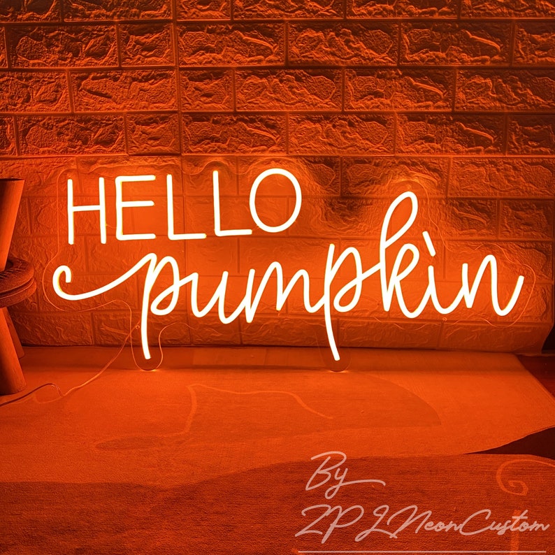 Hello Pumpkin Neon Sign Custom Halloween Neon Sign Led Light for Bedroom Decor Pumpkin Wall Hanging Home Decor Garden Sign Welcome Neon Sign image 1