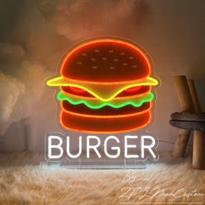Enseigne néon Burger : éclairage LED personnalisé pour hamburger, décoration de restaurant et de bar