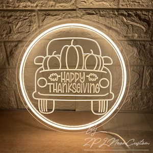 Happy Thanksgiving Neon Sign Pumpkin Trunk LED Neon Light Thanksgiving Party Decor Neon Art Wall Decor for Home USB Engrave Neon Light