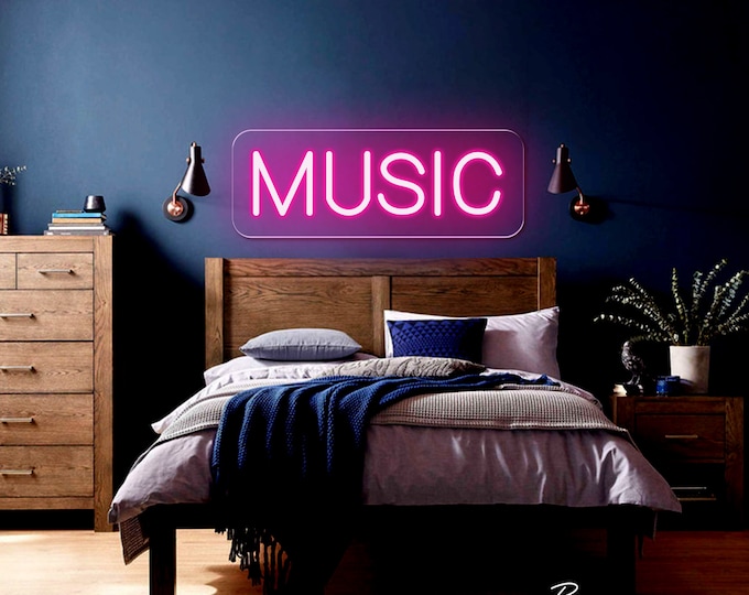 Music Neon Sign, Custom Studio Office LED Light, Bar Shop Signage Decor
