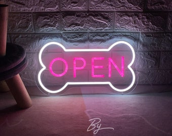 Open Neon Sign Pet Shop Open Neon Sign Custom Dog Bone Neon Sign Art Pet Shop Welcome Sign Custom Shop Signage Personalized Gift for Opening