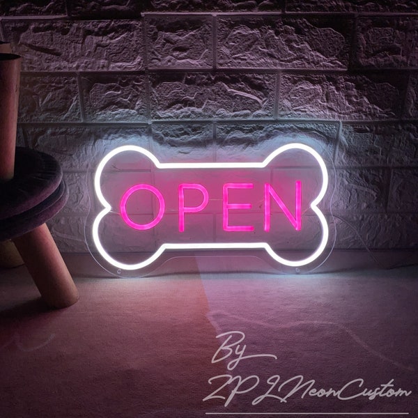 Open Neon Sign Pet Shop Open Neon Sign Custom Dog Bone Neon Sign Art Pet Shop Welcome Sign Custom Shop Signage Personalized Gift for Opening